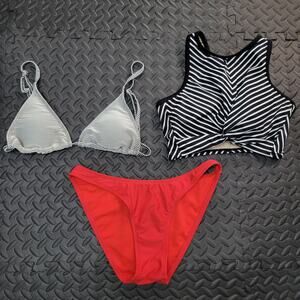 Bikini Lot Small Zaful Wild Fable Kona Sol Red Bottom Striped Top Vacation Ready